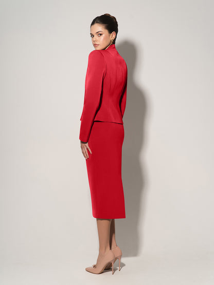 Double-Breasted Blazer With Pleated Details - Fierce Red