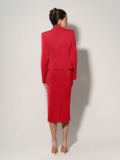 Double-Breasted Blazer With Pleated Details - Fierce Red