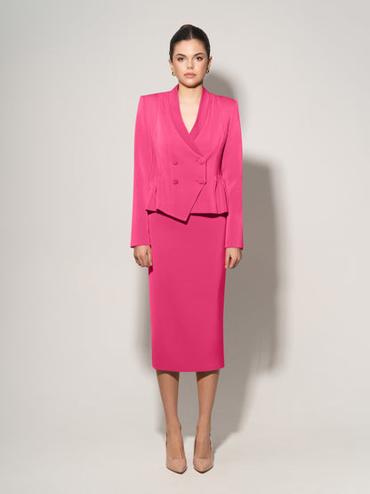 Double-Breasted Blazer With Pleated Details - Hot Pink