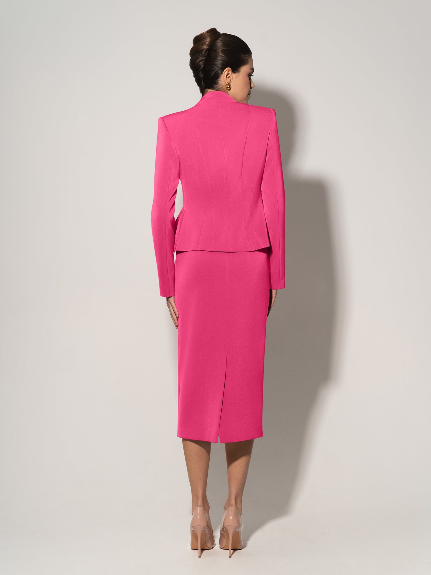 Double-Breasted Blazer With Pleated Details - Hot Pink