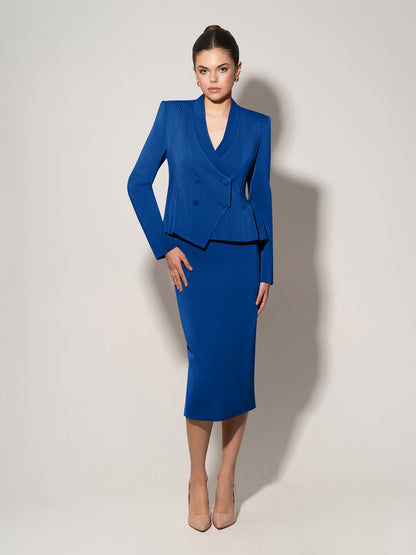 Double-Breasted Blazer & Skirt Suit - Azure Blue
