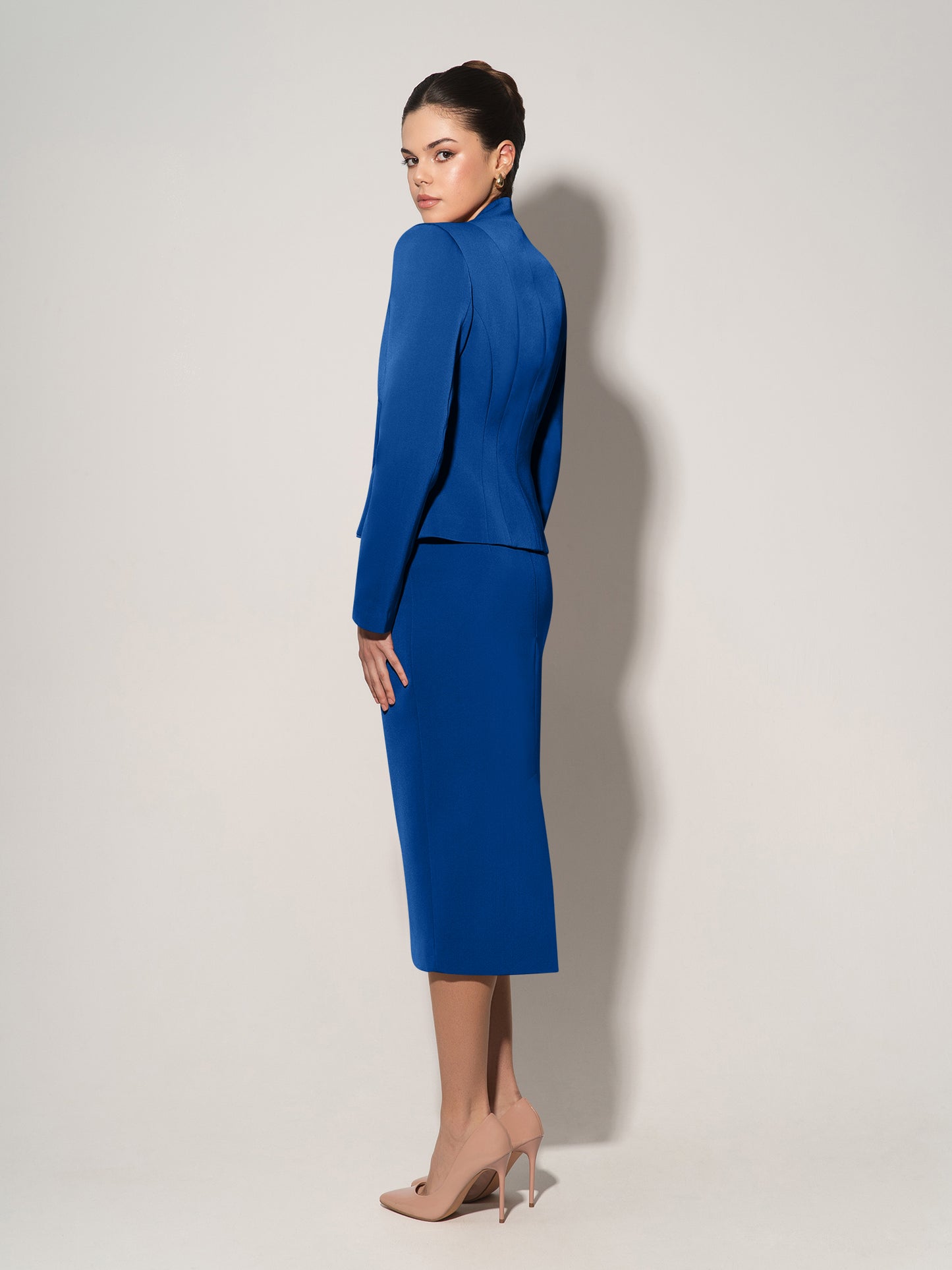 Double-Breasted Blazer & Skirt Suit - Azure Blue