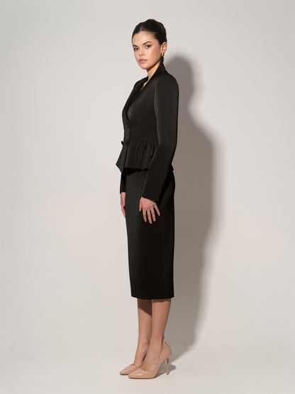 Double-Breasted Blazer & Skirt Suit - Black