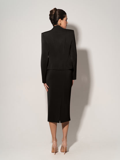 Double-Breasted Blazer & Skirt Suit - Black