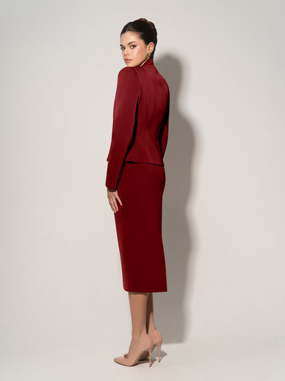 Double-Breasted Blazer & Skirt Suit - Burgundy