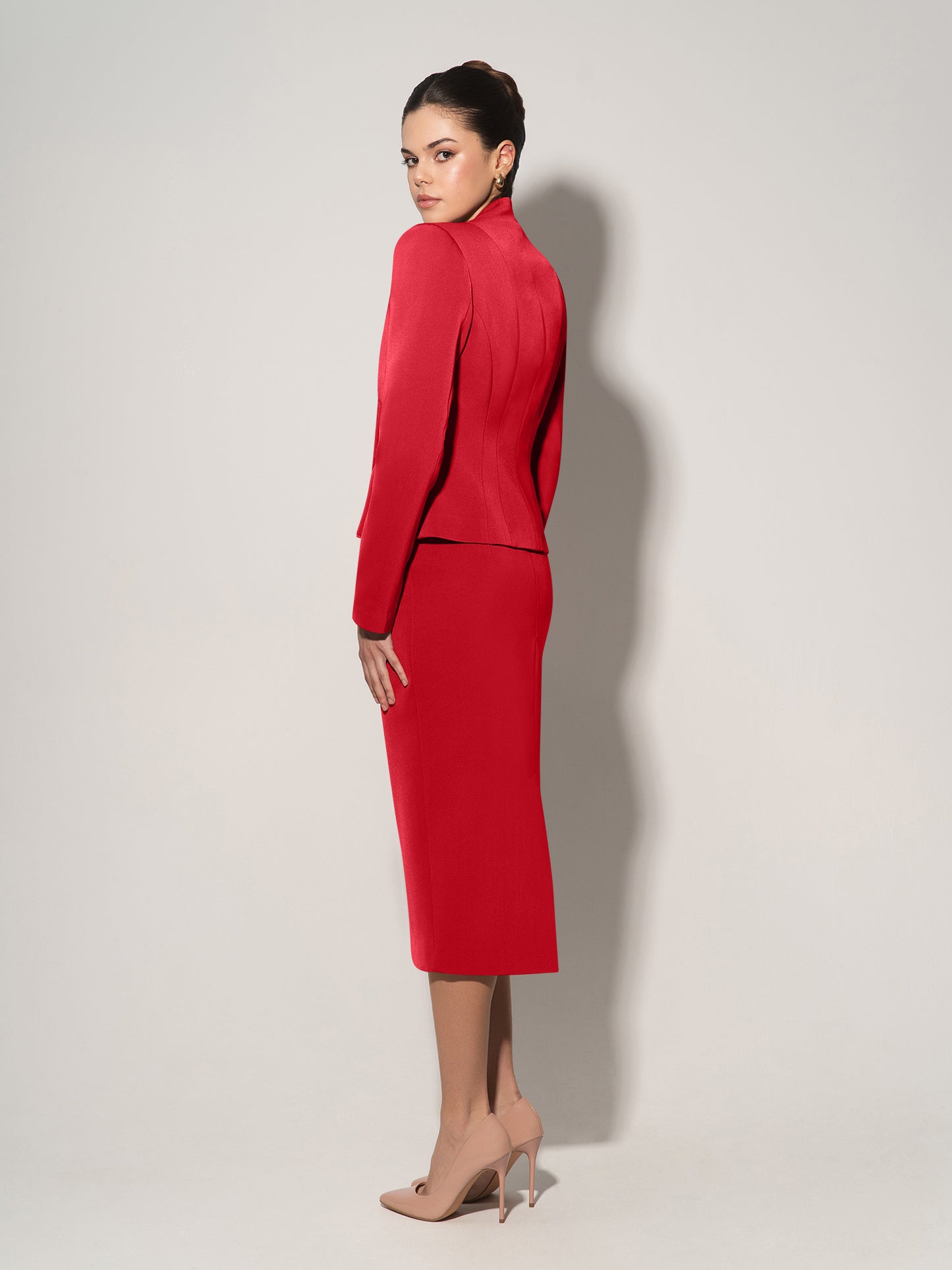 Double-Breasted Blazer & Skirt Suit - Fierce Red