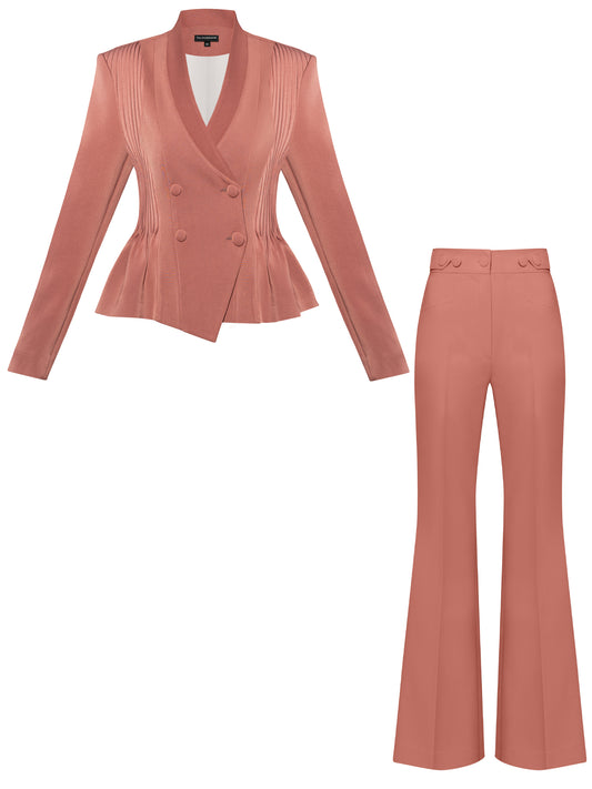 Double-Breasted Blazer & Trousers Suit - Dusty Rose
