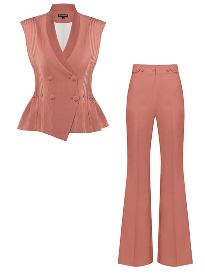 Double-Breasted Waistcoat & Trousers Set - Dusty Rose
