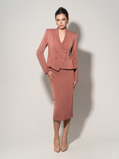 Double-Breasted Blazer & Skirt Suit - Dusty Rose