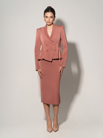 Double-Breasted Blazer & Skirt Suit - Dusty Rose