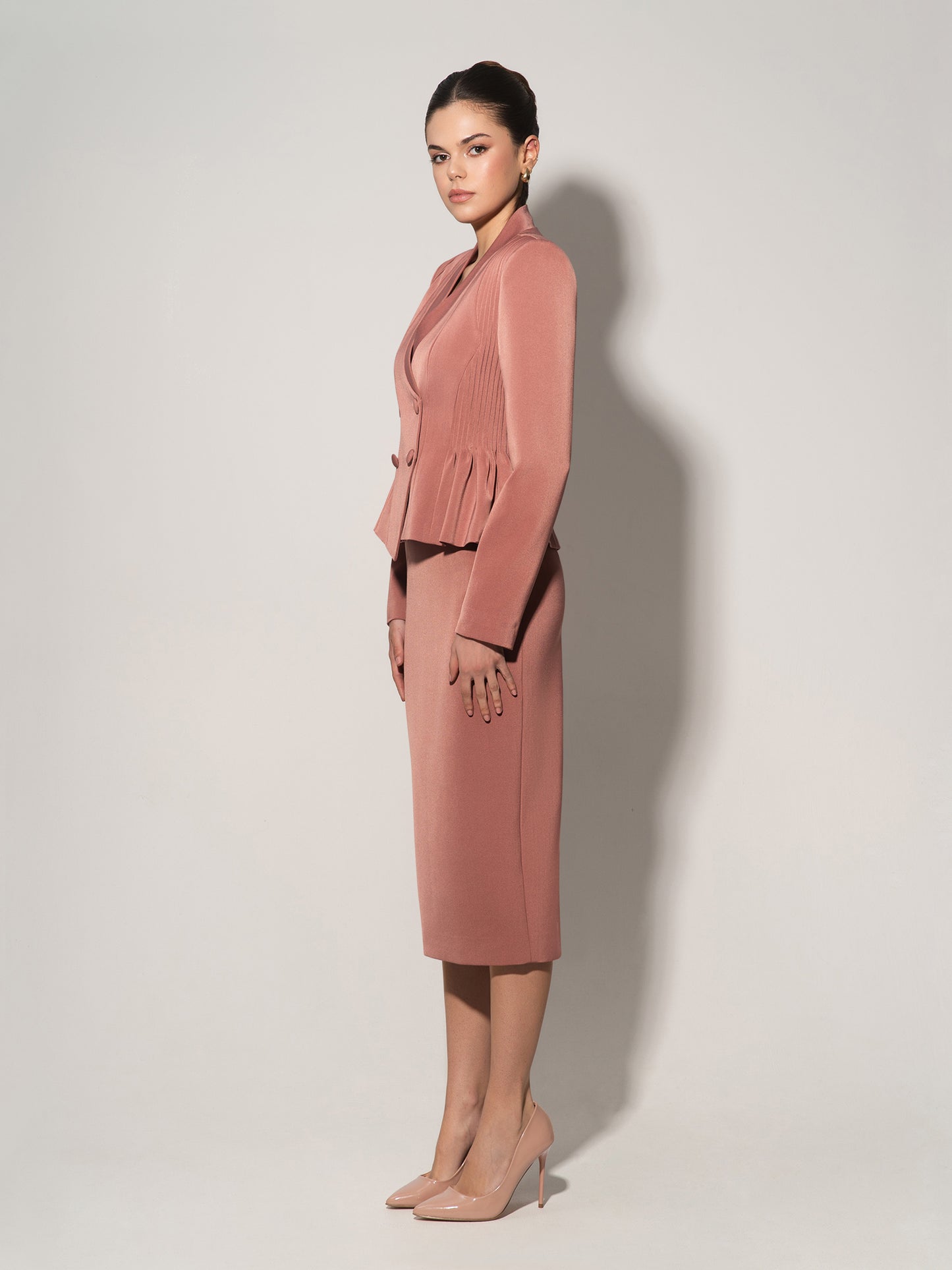 Double-Breasted Blazer & Skirt Suit - Dusty Rose