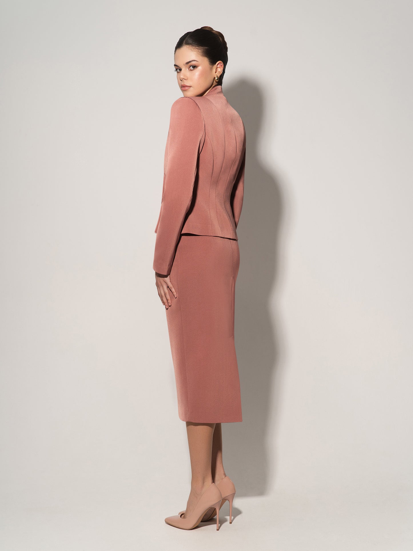Double-Breasted Blazer & Skirt Suit - Dusty Rose
