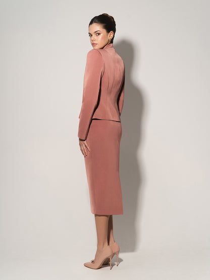 Double-Breasted Blazer & Skirt Suit - Dusty Rose