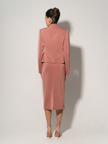 Double-Breasted Blazer & Skirt Suit - Dusty Rose