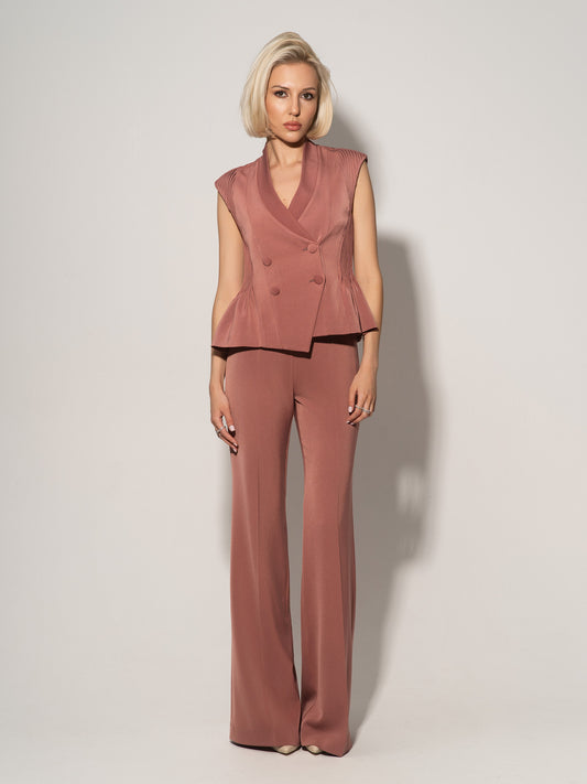 Double-Breasted Waistcoat & Trousers Set - Dusty Rose