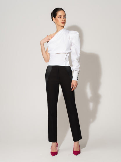 Double Identity One-Shoulder Poplin Shirt
