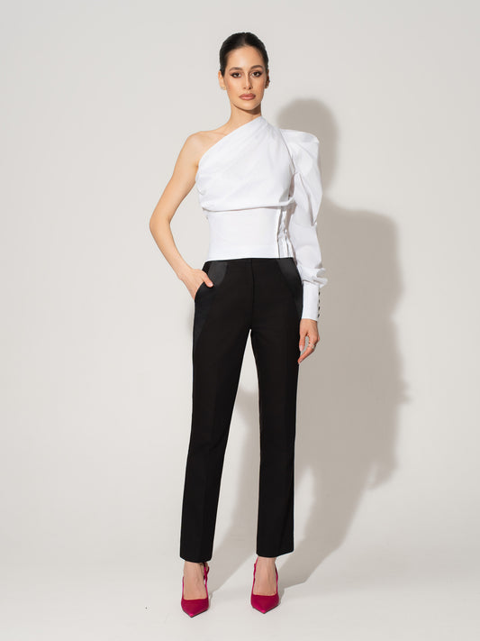 Double Identity One-Shoulder Poplin Shirt