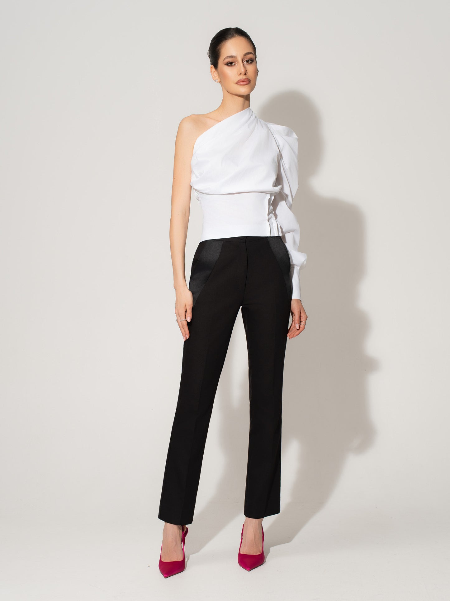 Double Identity One-Shoulder Poplin Shirt