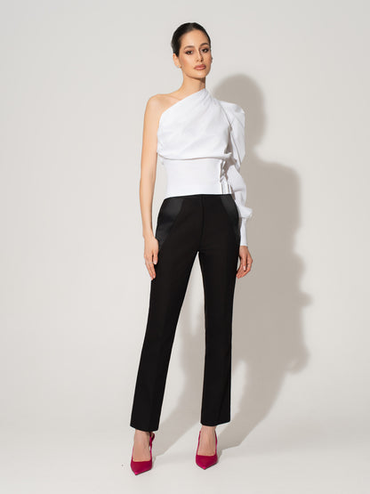 Double Identity One-Shoulder Poplin Shirt