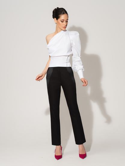 Double Identity One-Shoulder Poplin Shirt
