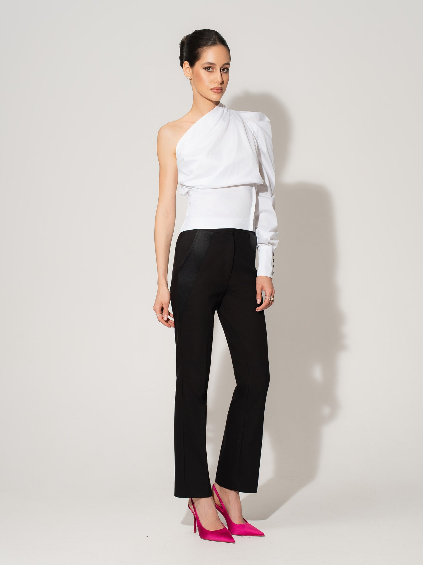 Double Identity One-Shoulder Poplin Shirt