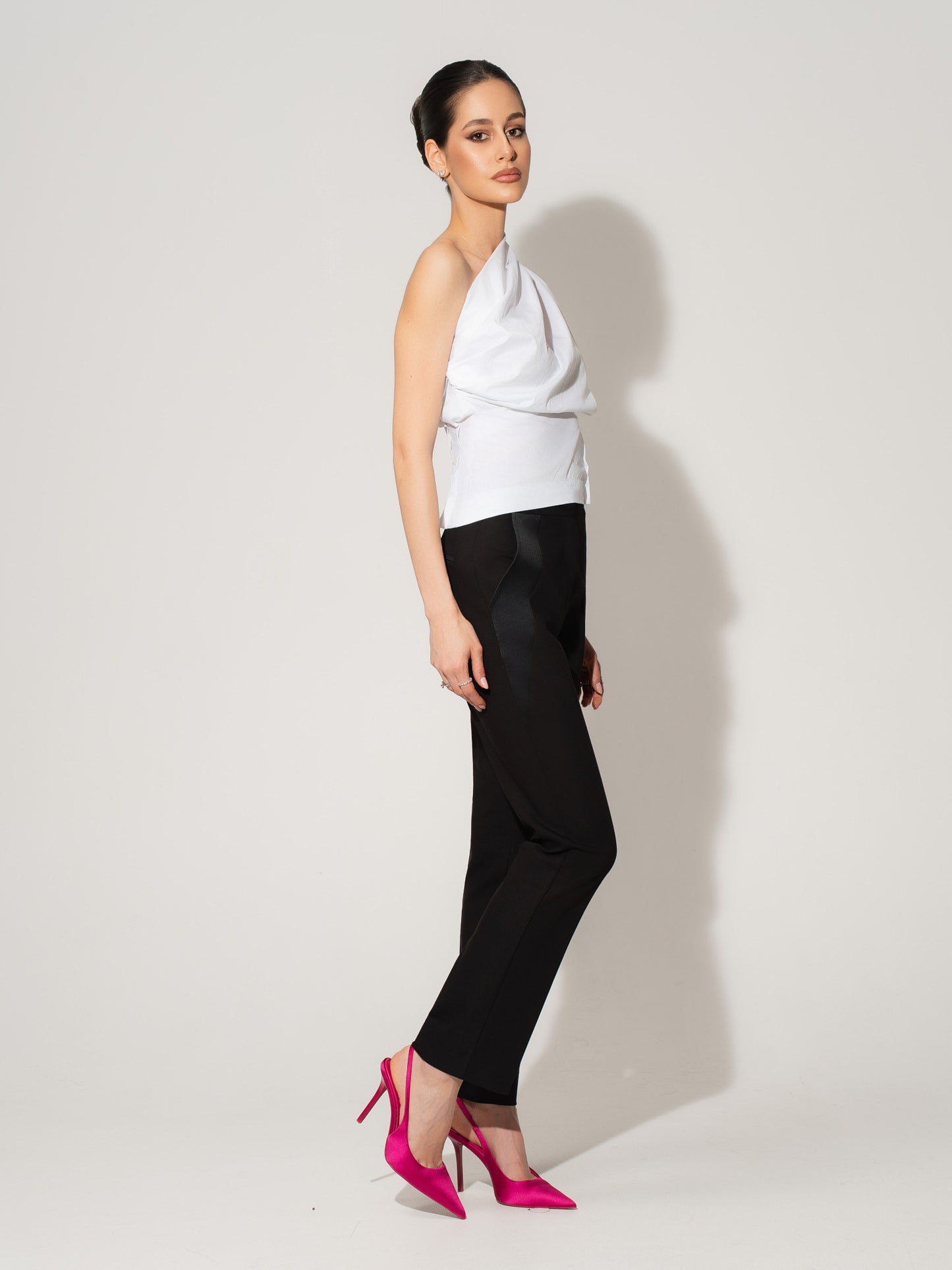 Double Identity One-Shoulder Poplin Shirt