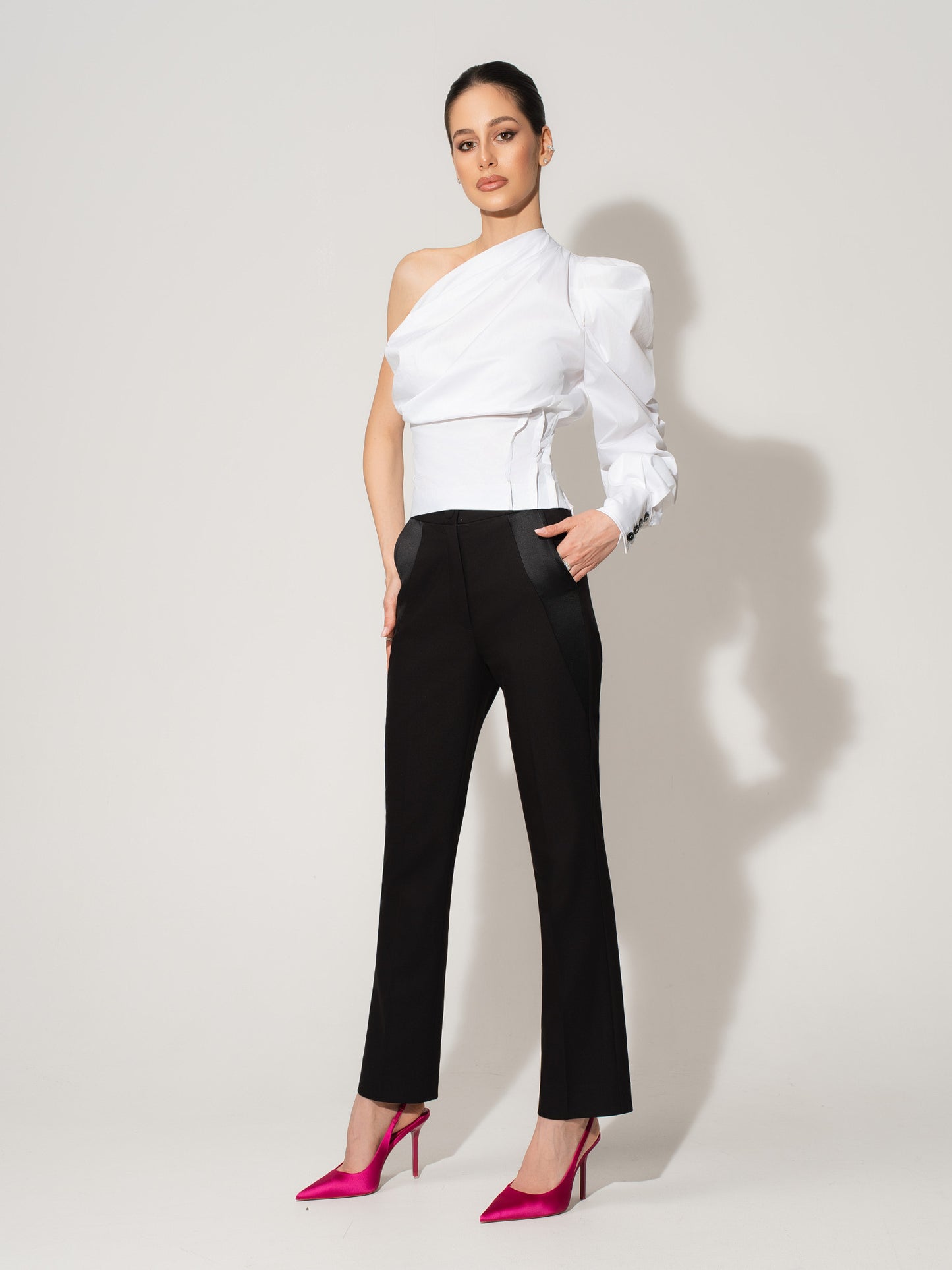 Double Identity One-Shoulder Poplin Shirt