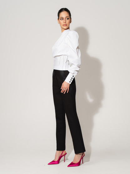Double Identity One-Shoulder Poplin Shirt