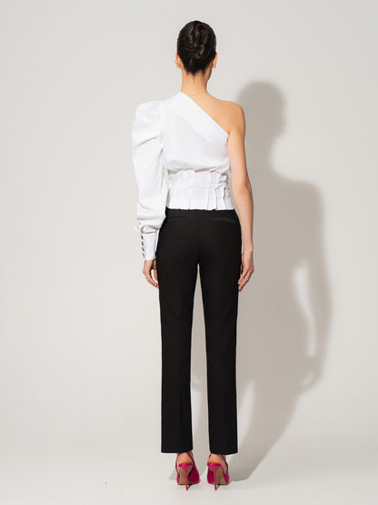 Double Identity One-Shoulder Poplin Shirt