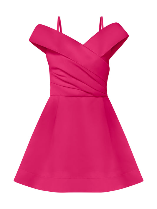 Easy to Love Flared Satin Mini Dress - Hot Pink