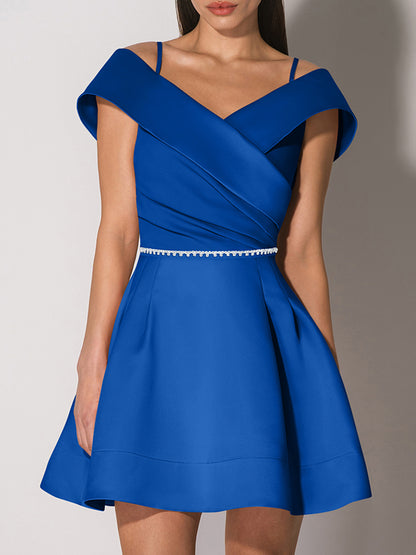 Easy to Love Flared Satin Mini Dress - Azure Blue
