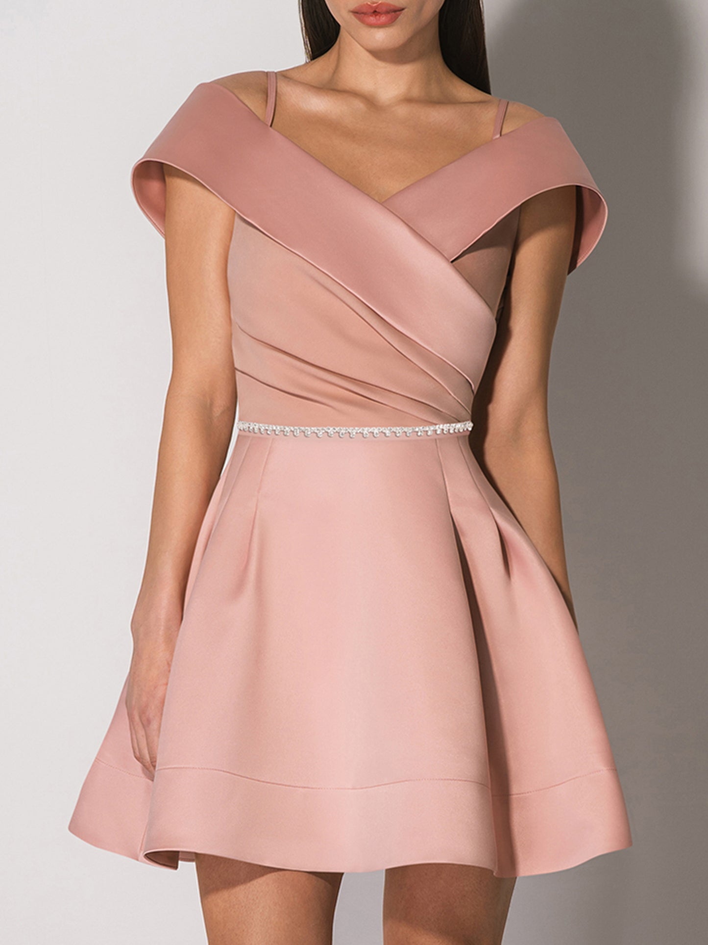 Easy to Love Flared Satin Mini Dress - Blush