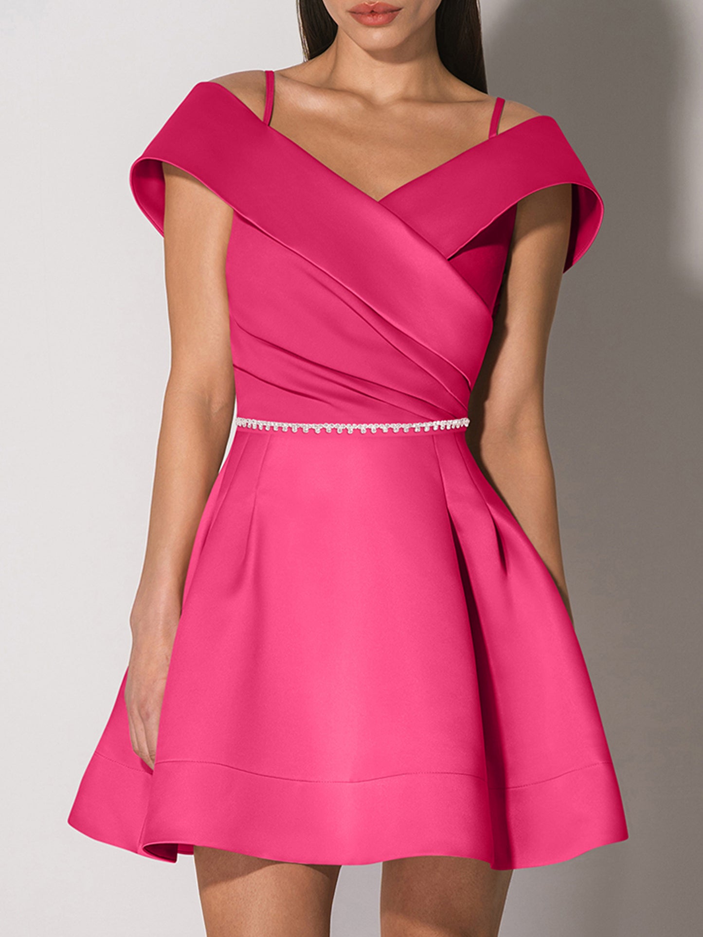 Easy to Love Flared Satin Mini Dress - Hot Pink