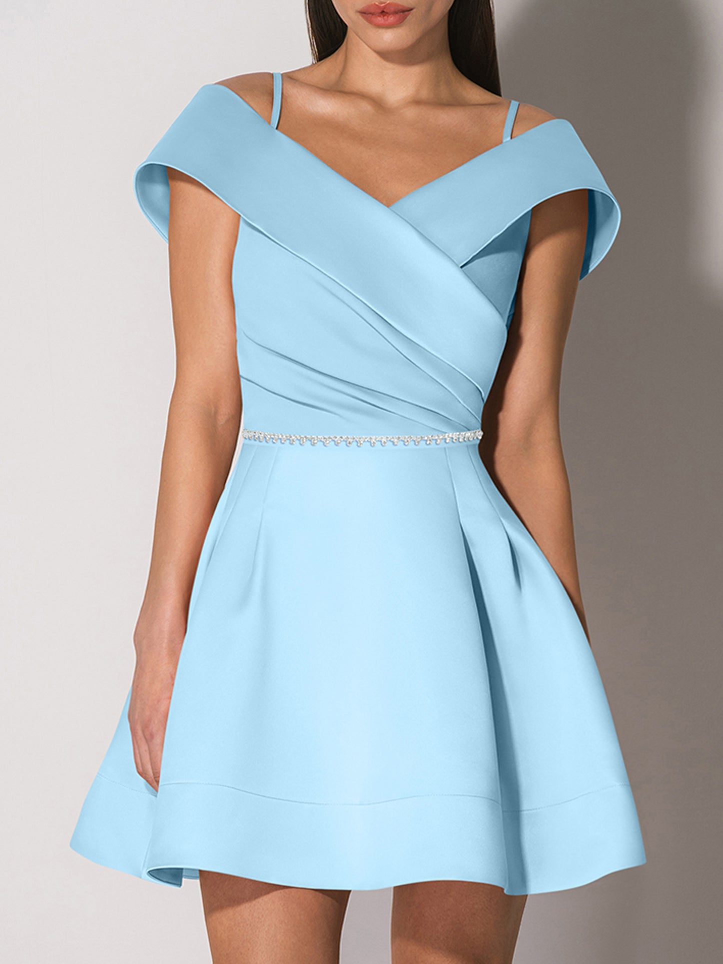 Easy to Love Flared Satin Mini Dress - Light Blue