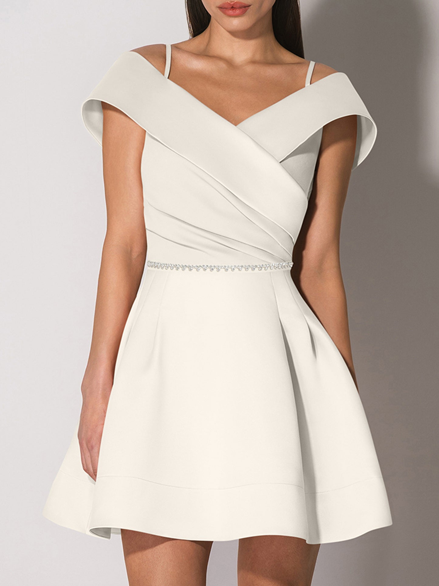 Easy to Love Flared Satin Mini Dress - Pearl White