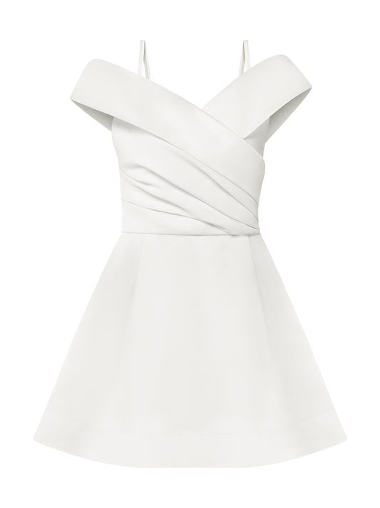 Easy to Love Flared Satin Mini Dress - Pearl White