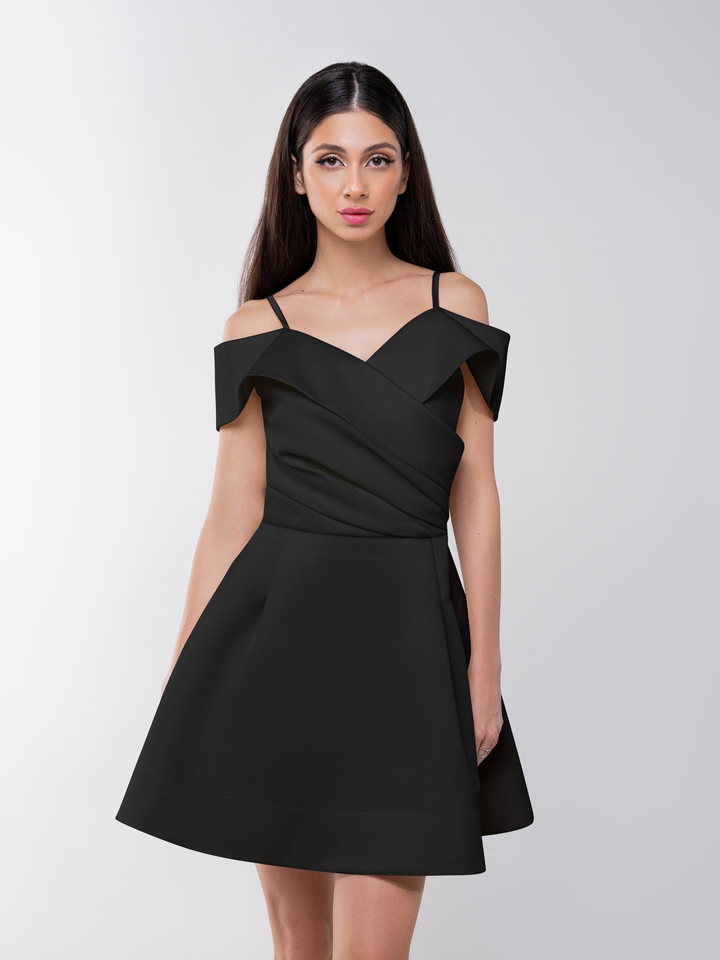 Easy to Love Flared Satin Mini Dress - Black