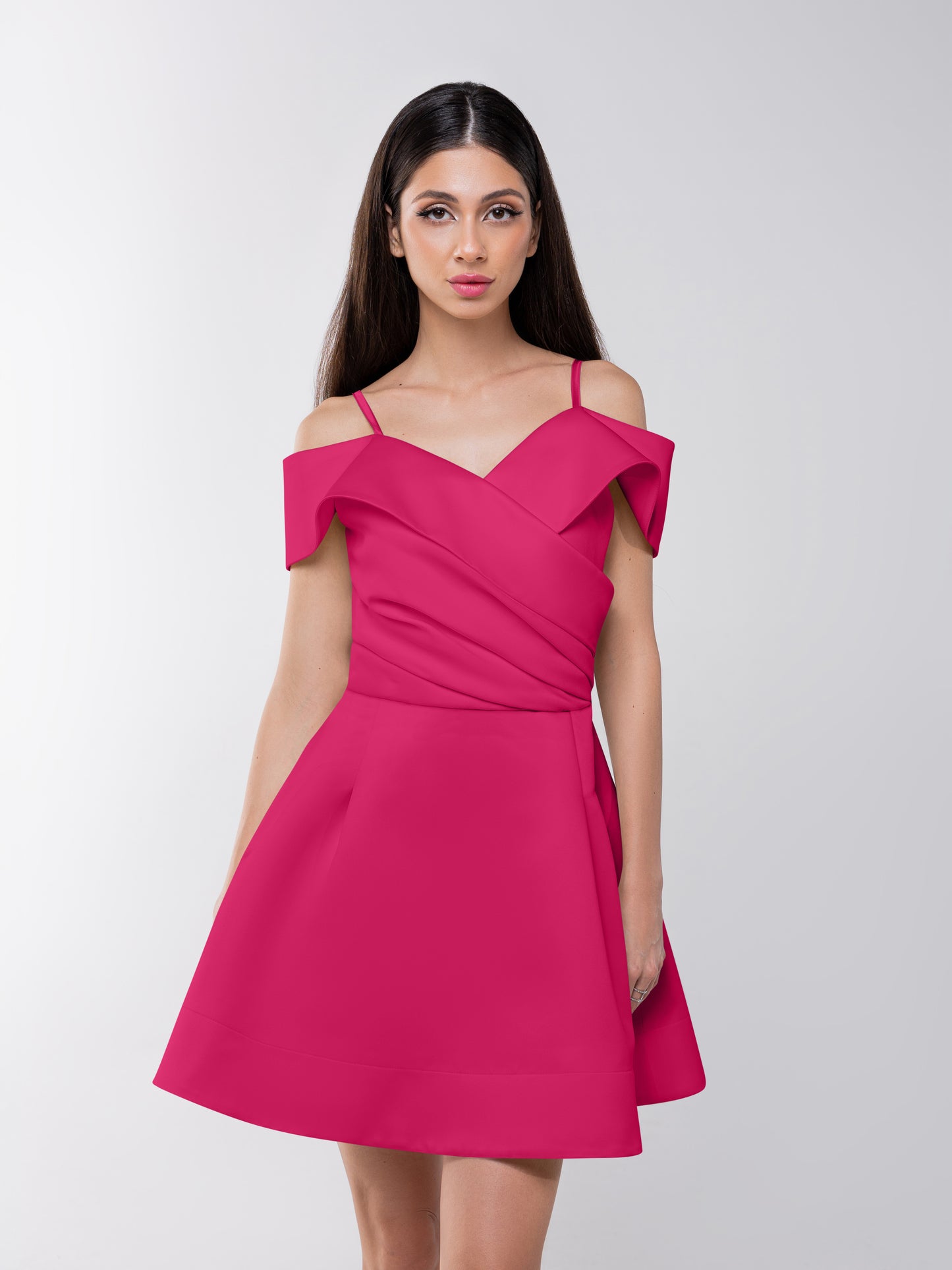 Easy to Love Flared Satin Mini Dress - Hot Pink