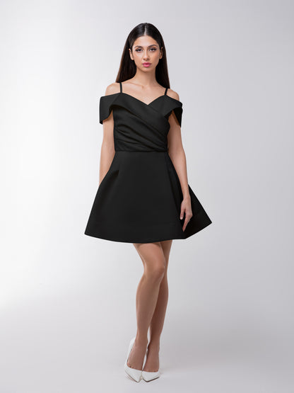 Easy to Love Flared Satin Mini Dress - Black