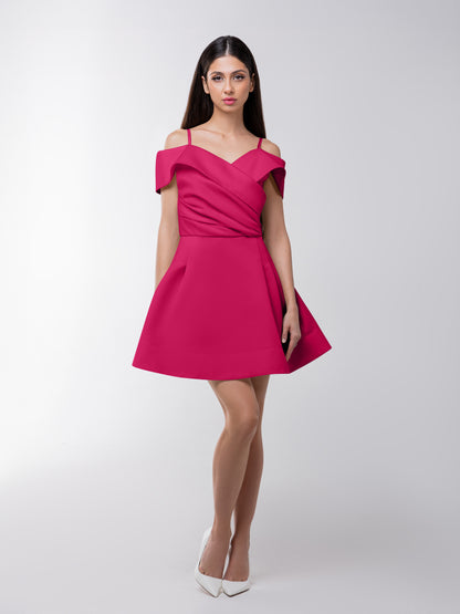 Easy to Love Flared Satin Mini Dress - Hot Pink