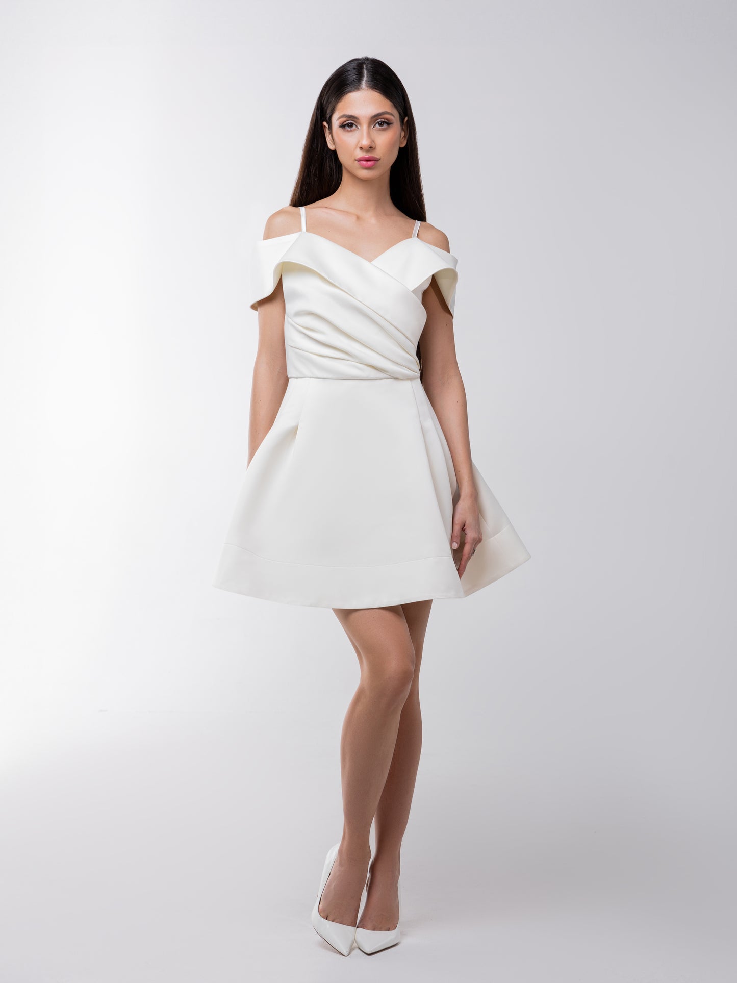 Easy to Love Flared Satin Mini Dress - Pearl White