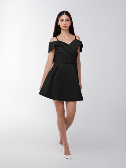 Easy to Love Flared Satin Mini Dress - Black