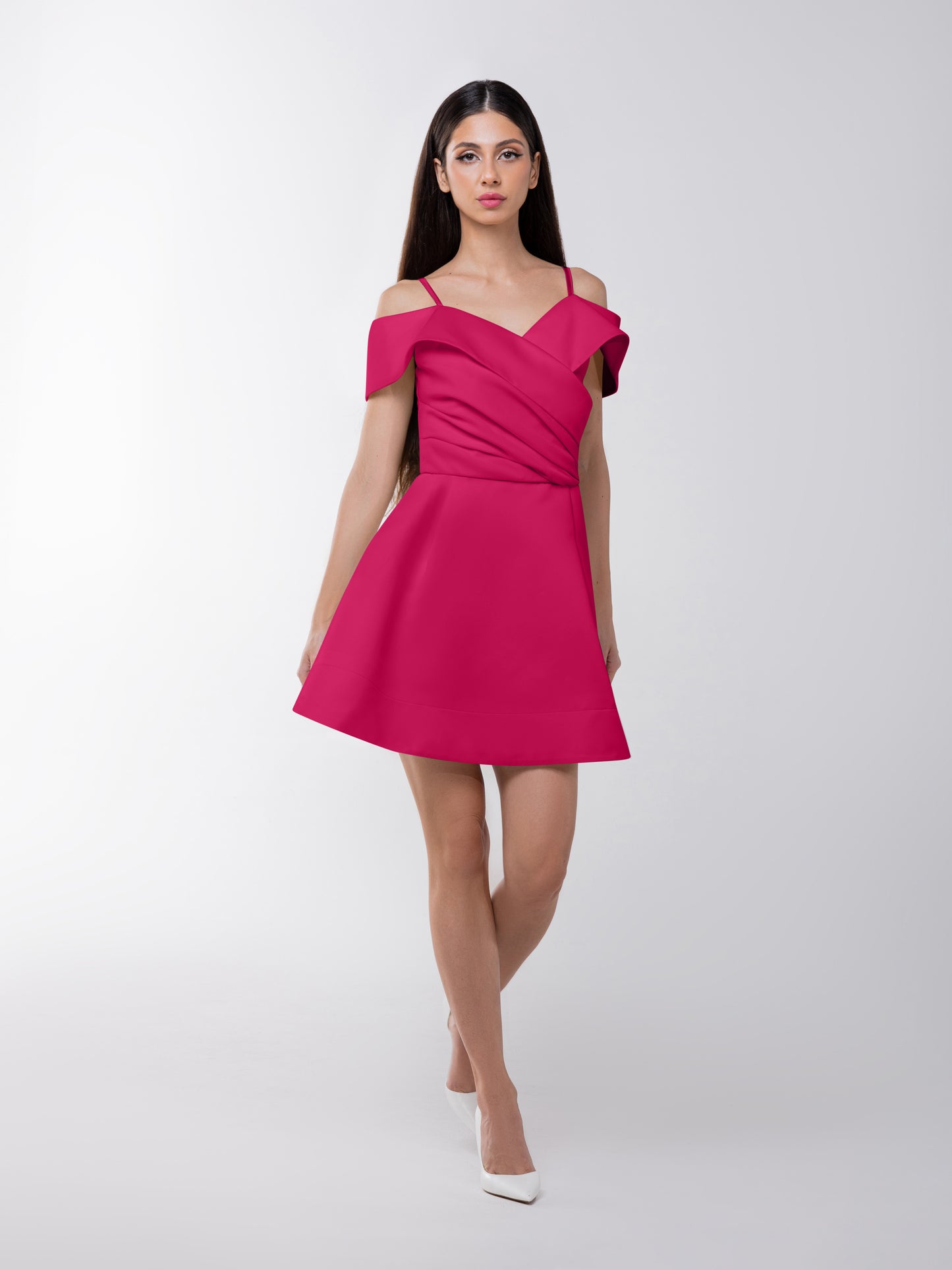 Easy to Love Flared Satin Mini Dress - Hot Pink