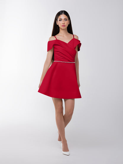 Easy to Love Crystal-Embellished Mini Dress - Red