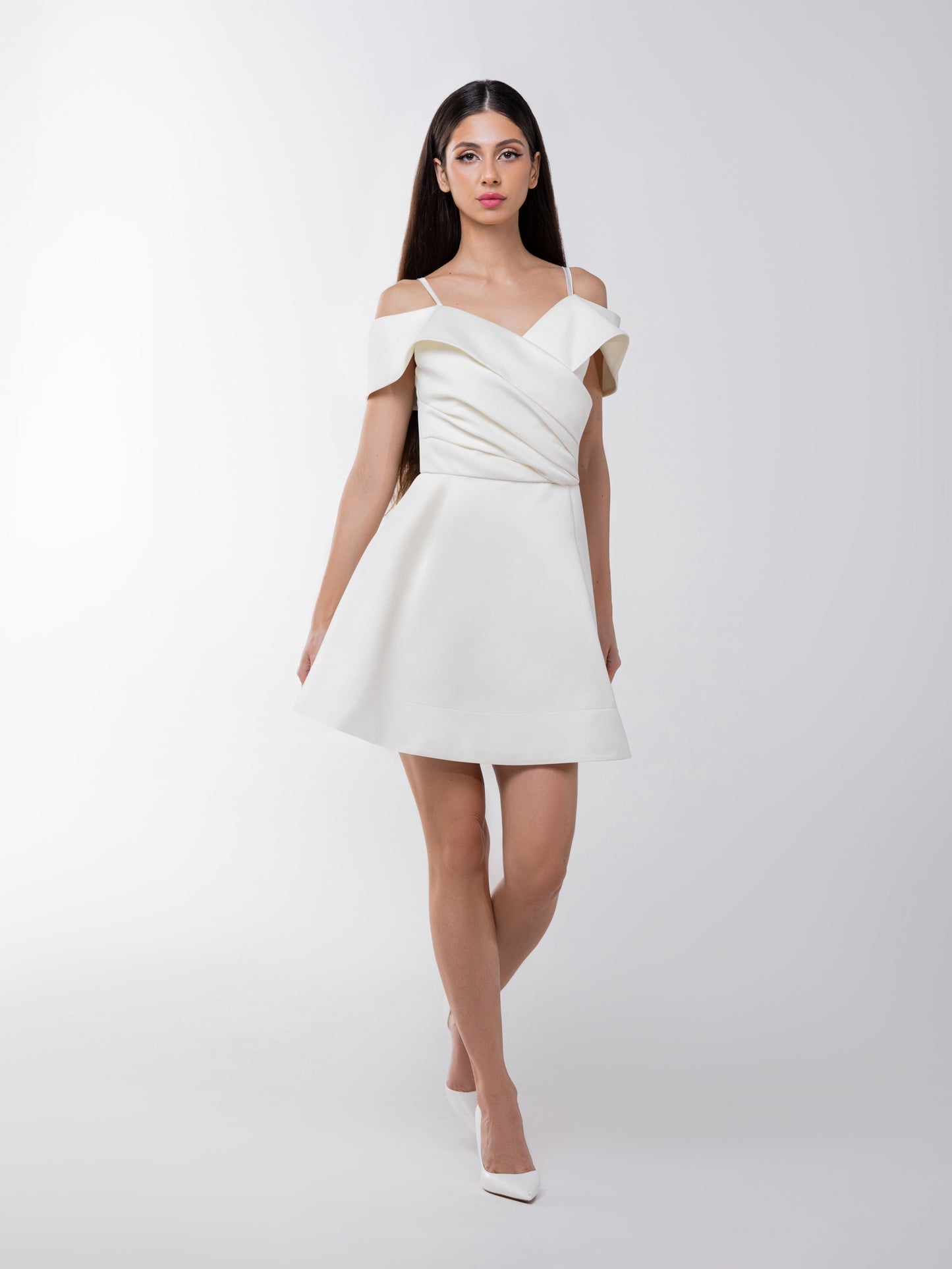 Easy to Love Flared Satin Mini Dress - Pearl White