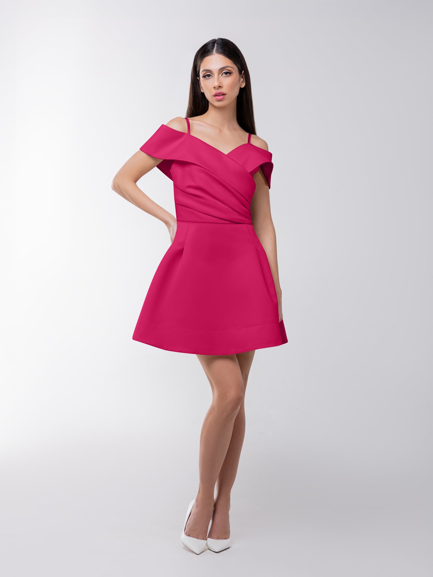 Easy to Love Flared Satin Mini Dress - Hot Pink