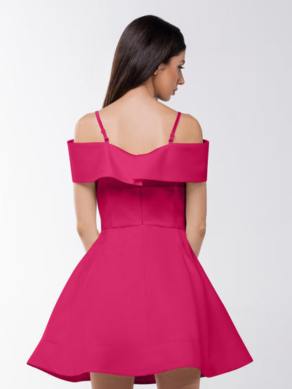 Easy to Love Flared Satin Mini Dress - Hot Pink