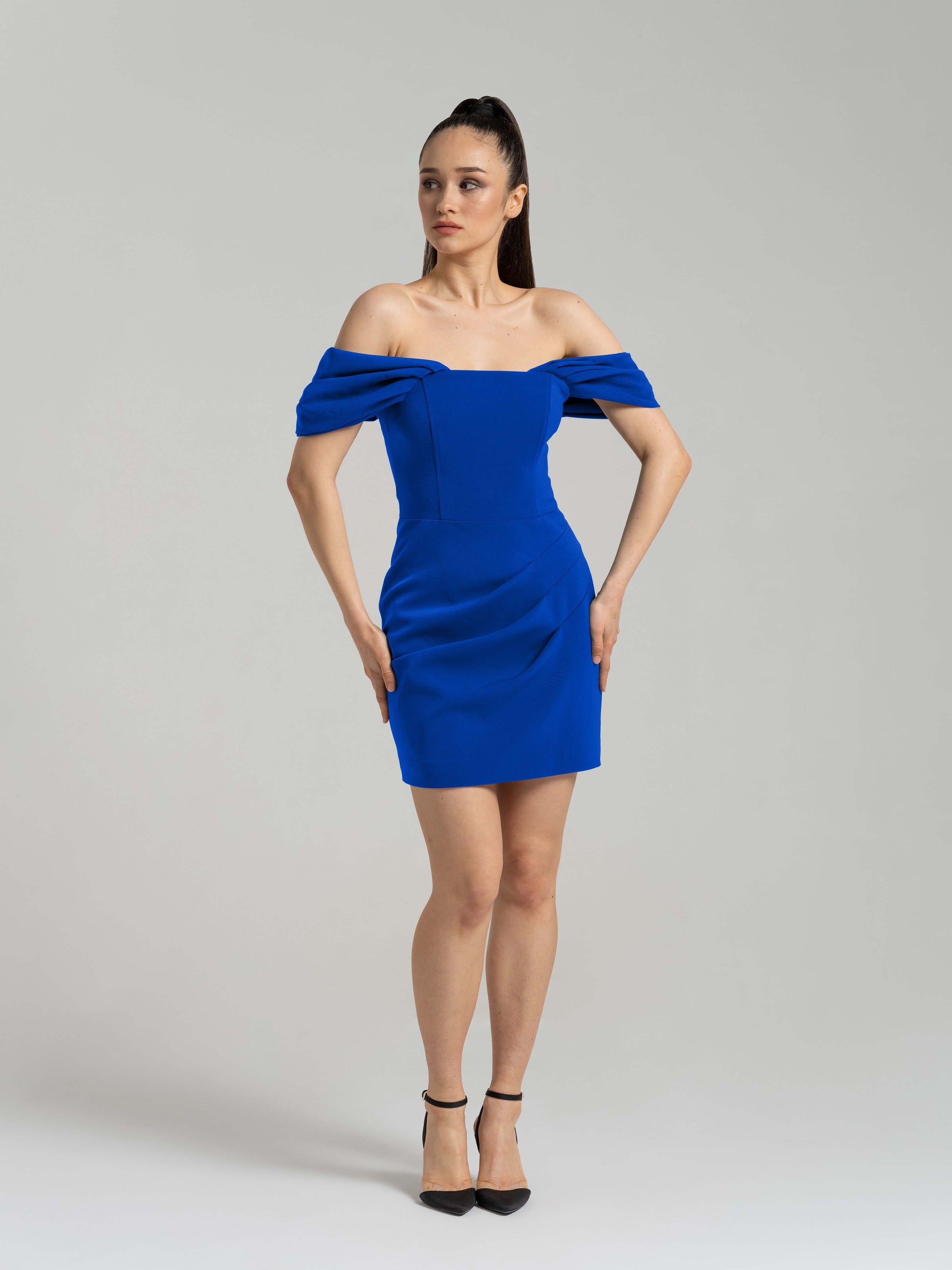 Evoking Glamour Mini Dress - Azure Blue by Tia Dorraine Women's Luxury Fashion Designer Clothing Brand