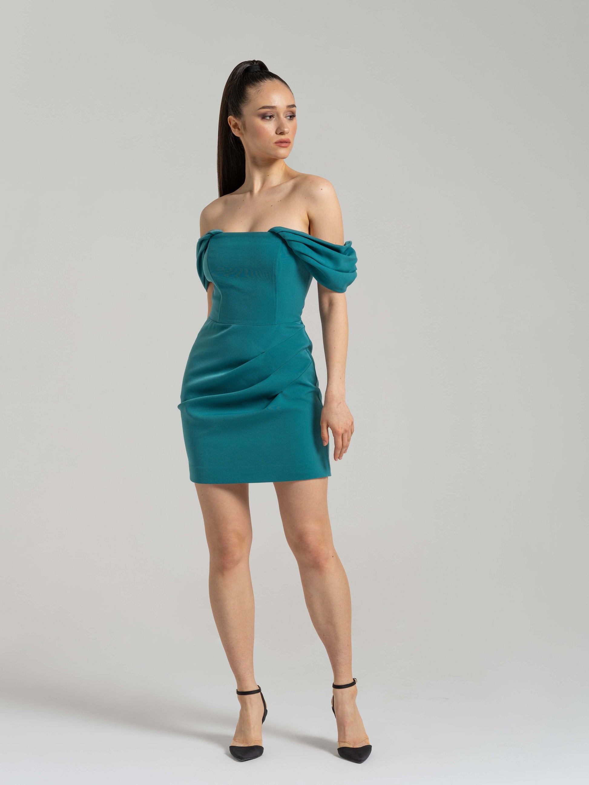 Evoking Glamour Mini Dress - Turquoise by Tia Dorraine Women's Luxury Fashion Designer Clothing Brand