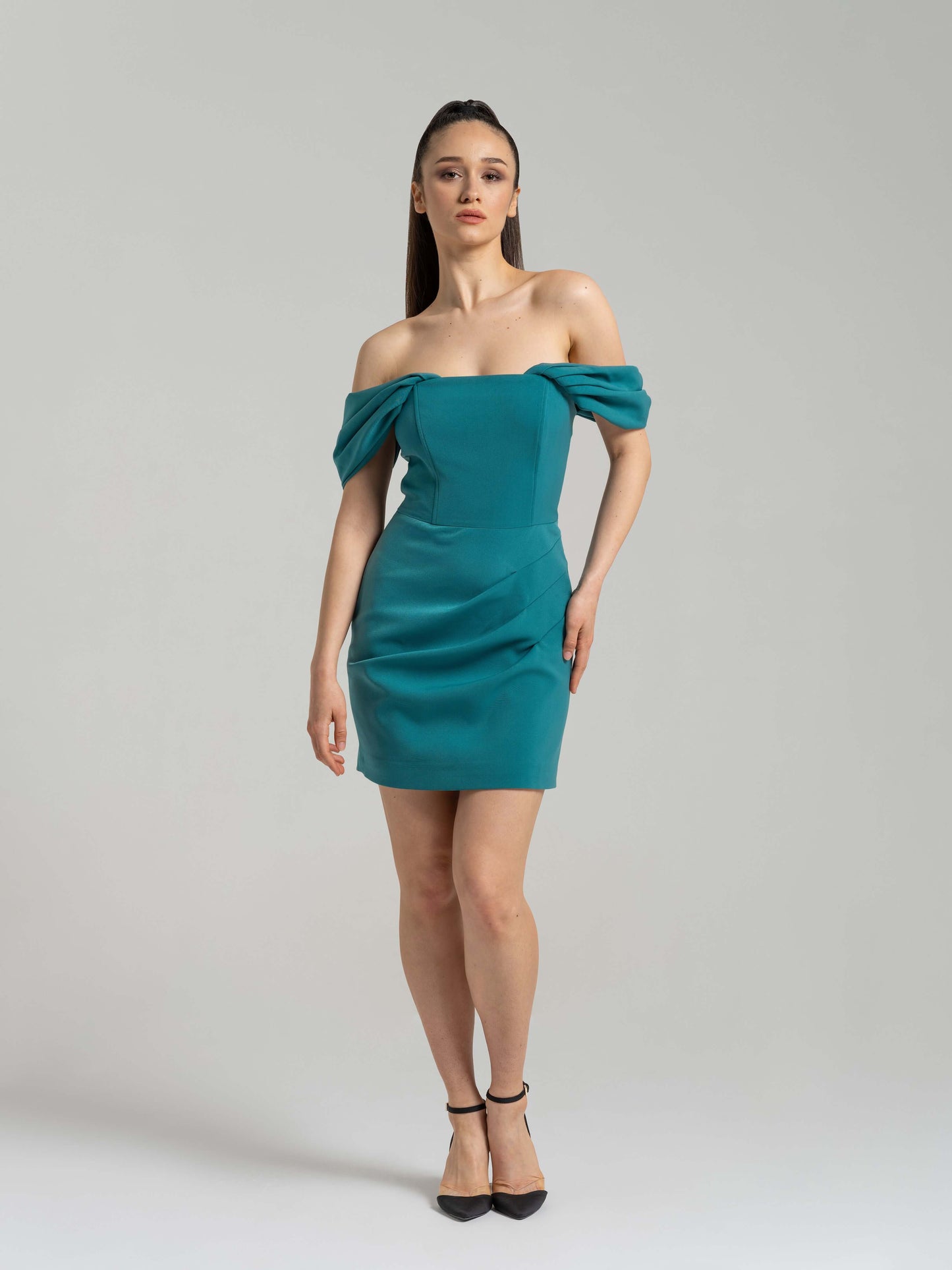 Evoking Glamour Mini Dress - Turquoise by Tia Dorraine Women's Luxury Fashion Designer Clothing Brand